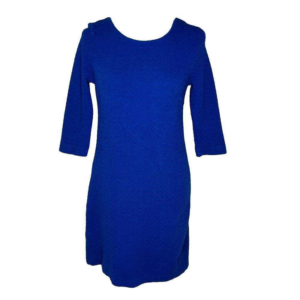 Ganni Shift Dress Womens Small Blue Excellent 3/4 Sleeve‎ Textured Back Zip